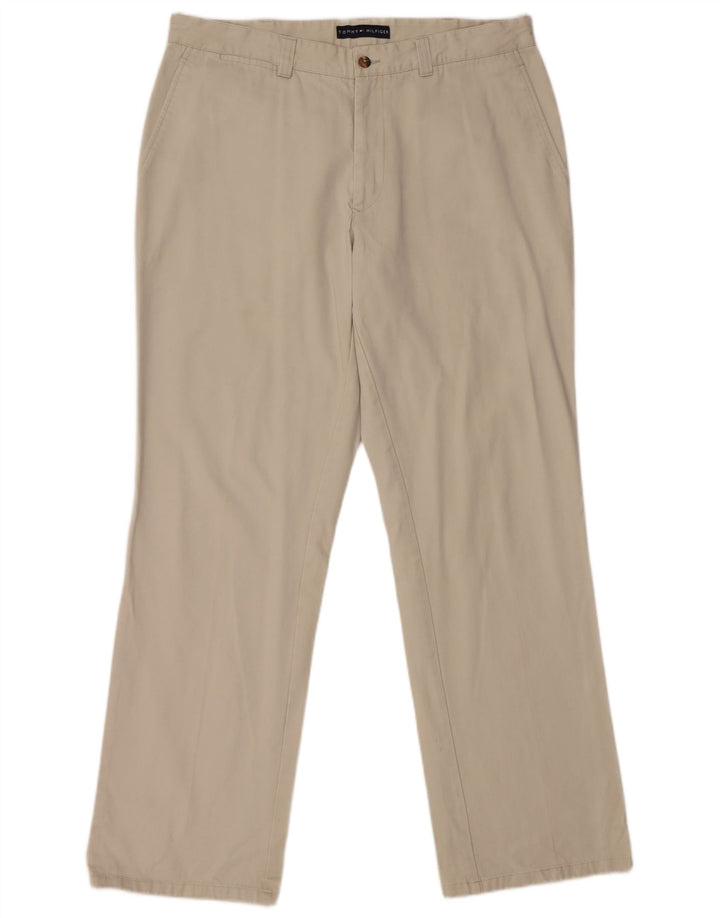 TOMMY HILFIGER Pantaloni chino dritti da uomo W36 L32 Cotone beige