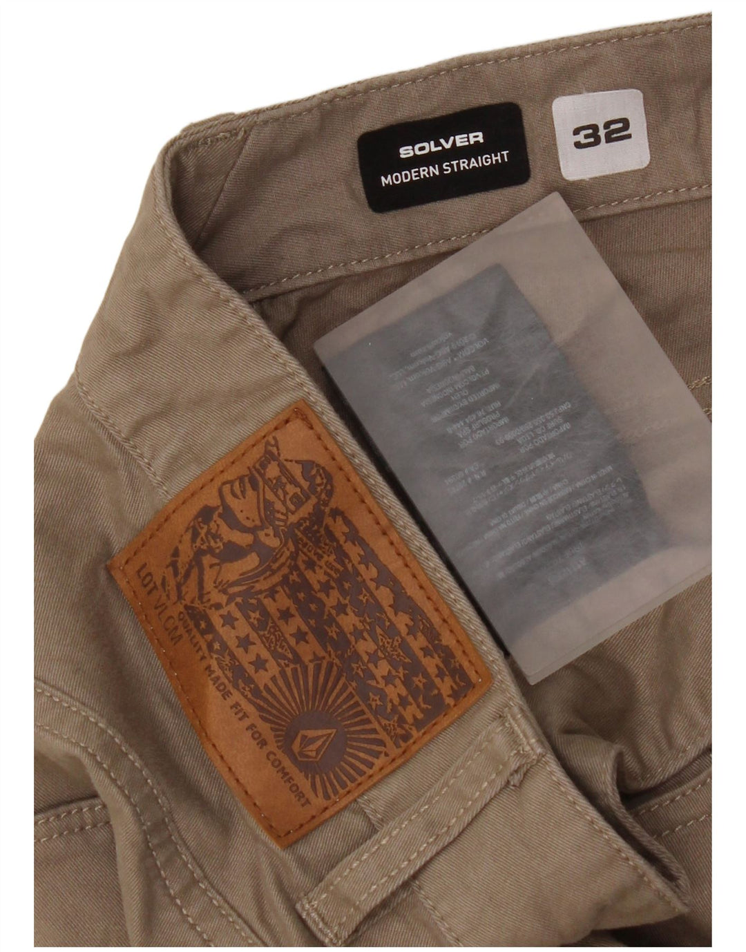 Pantaloni casual dritti da uomo Volcom Solver W32 L32 in cotone beige