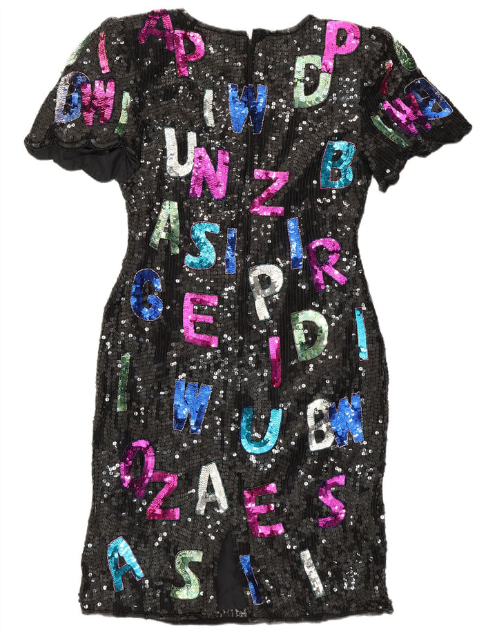 SWEELO Abito tubino grafico da donna UK 18 XL Seta nera