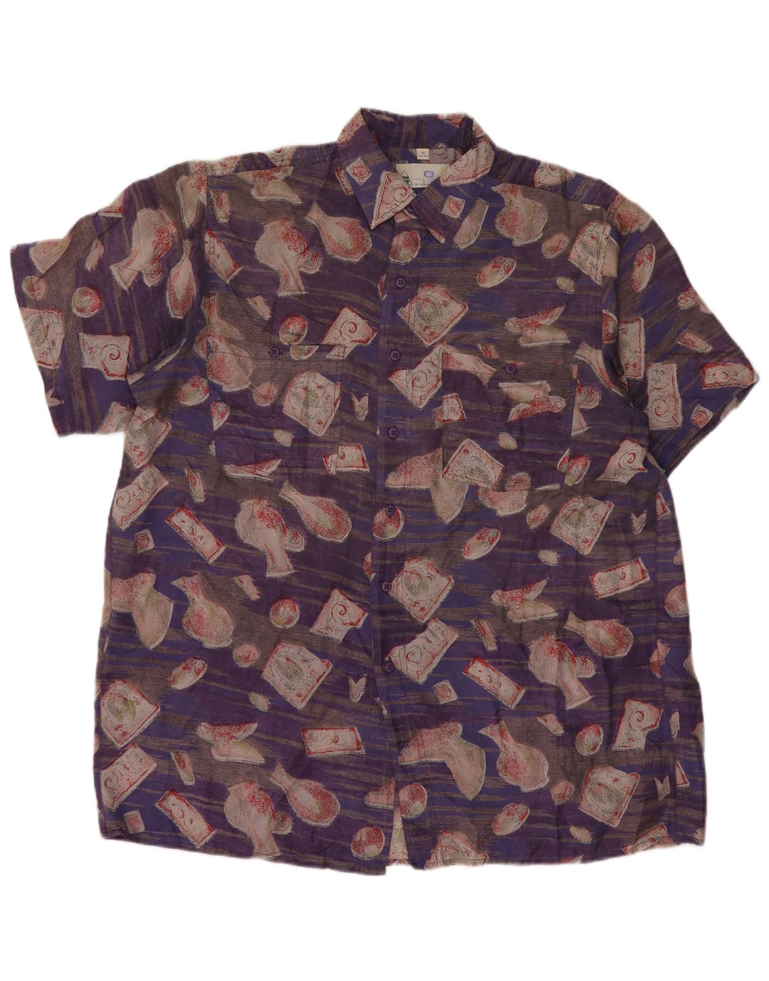 Nuova camicia a maniche corte da uomo veloce taglia 39/40 seta patchwork viola medio