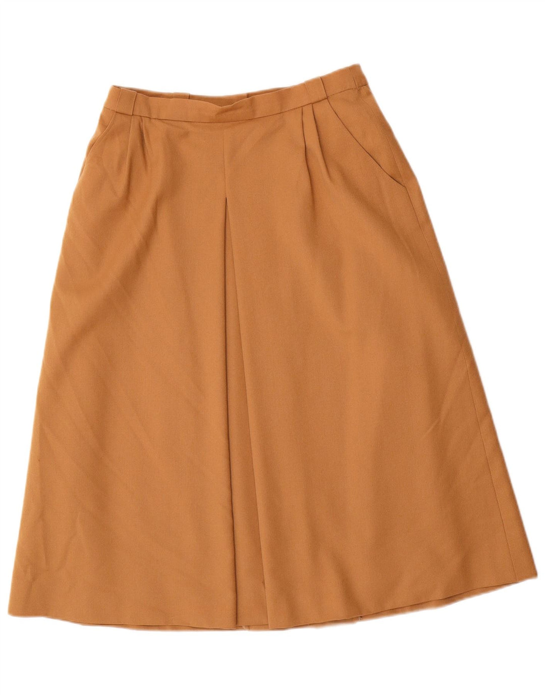 Gonna a trapezio a vita alta da donna vintage EU 38 media W26 lana vergine marrone