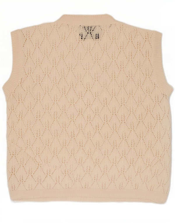 Maglione cardigan senza maniche vintage da donna UK 18 XL Acrilico beige