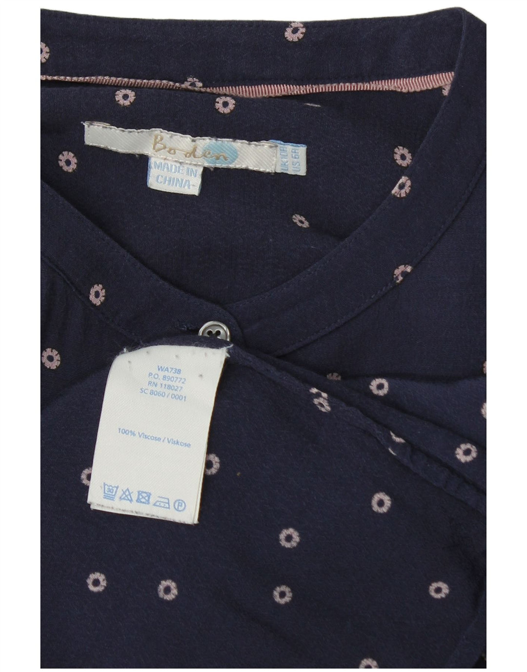 Camicia Boden da donna camicetta UK 10 piccola viscosa maculata blu navy
