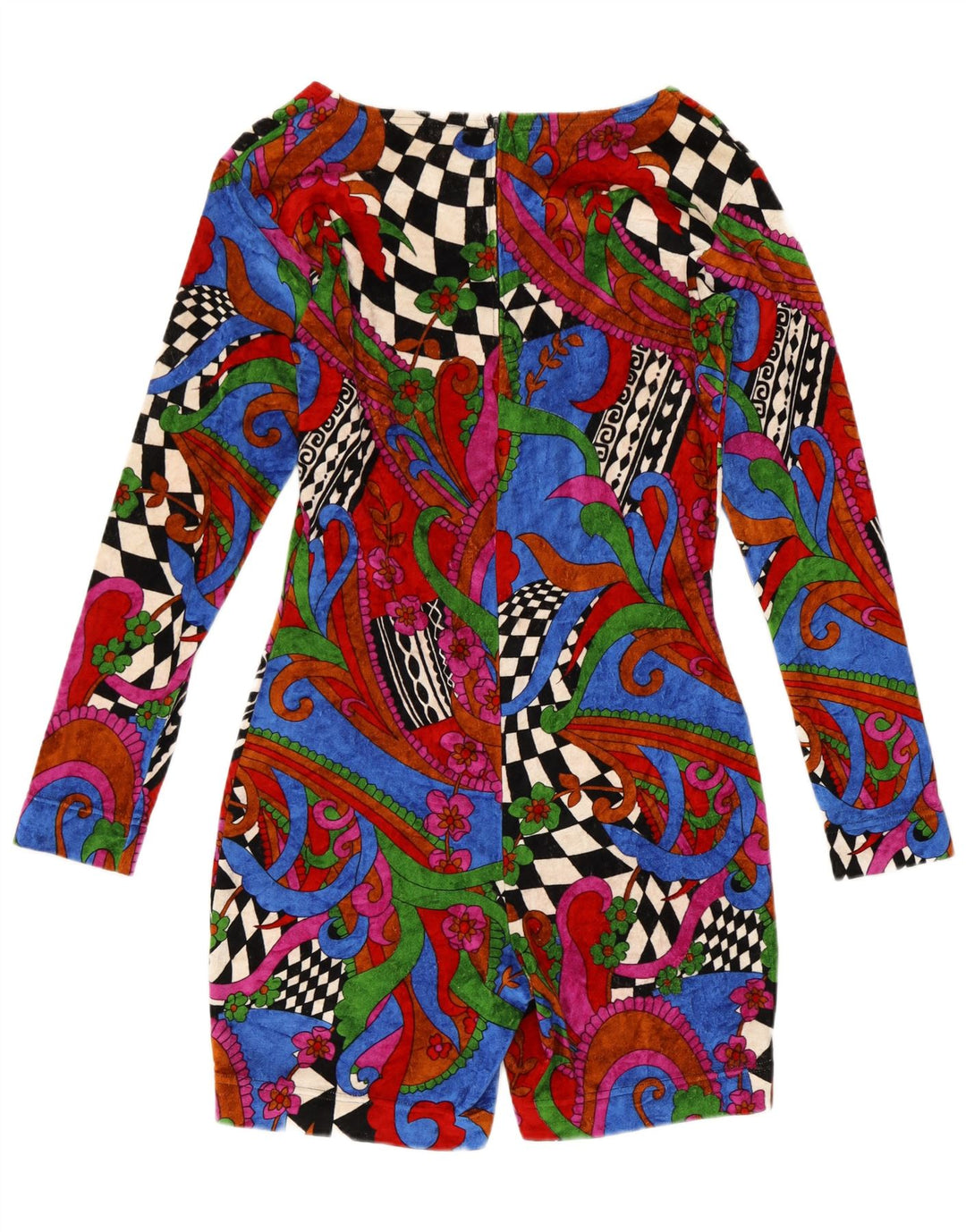 Tuta corta in velluto da donna vintage UK 12 Paisley medio multicolore