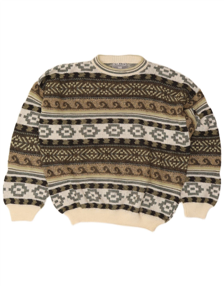 Maglione girocollo da uomo Alcatraz, maglione grande, lana Fair Isle color kaki