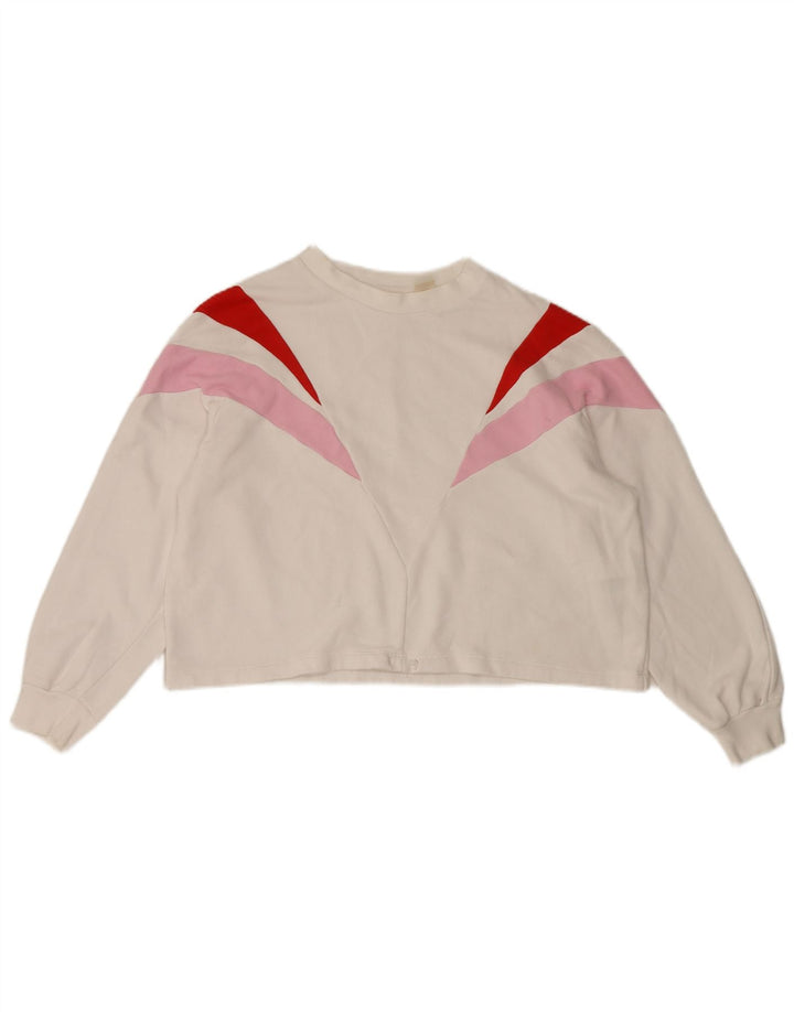 Levi's Donna Crop Felpa Maglione UK 14 Medium White Colourblock