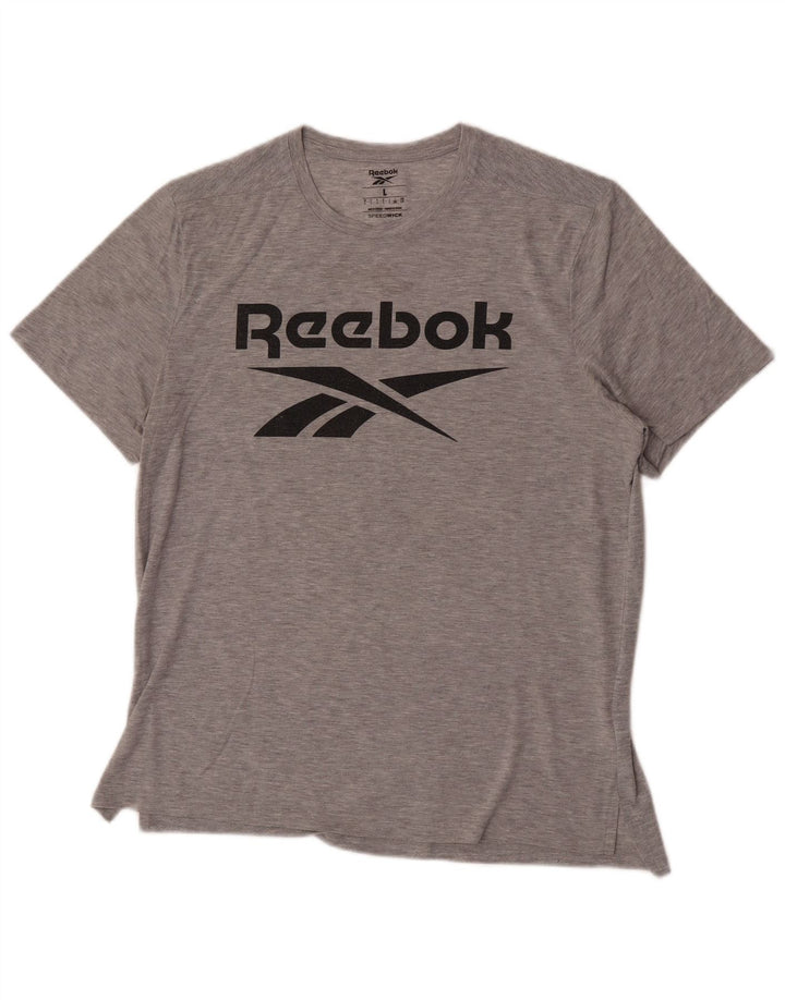 REEBOK T-shirt grafica da uomo Top grande in poliestere chiazzato grigio