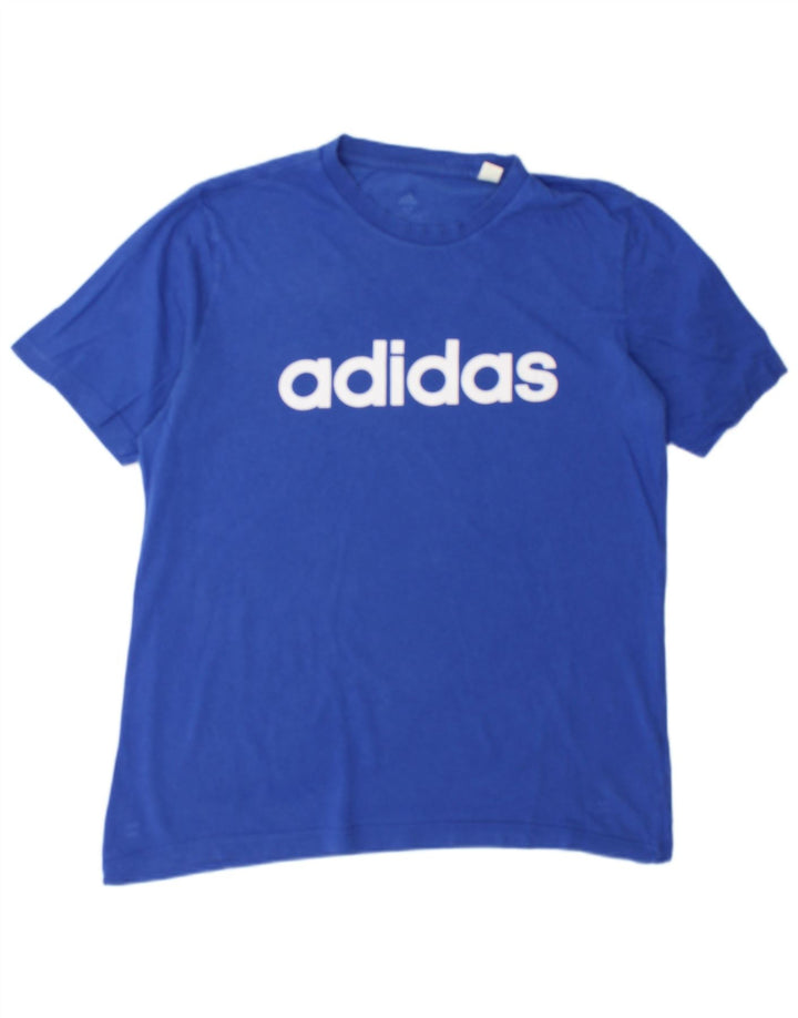 T-shirt grafica da uomo Adidas Top in cotone blu medio