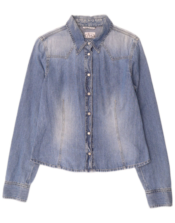 Marella Camicia in denim lavaggio acido da donna UK 14 Large Blu