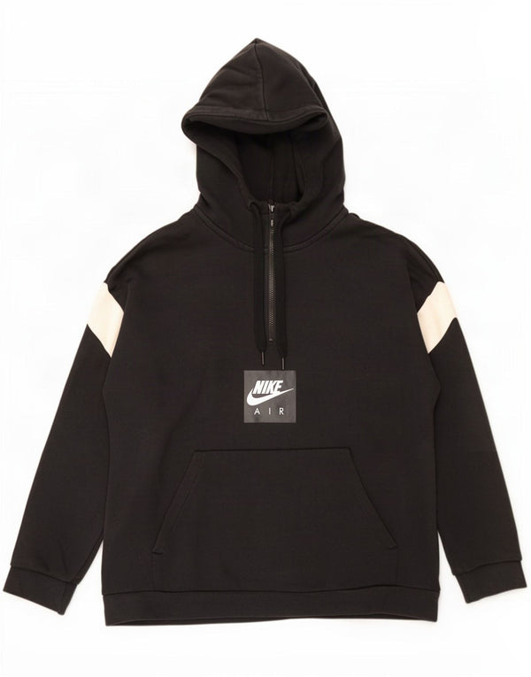 Felpa con cappuccio e collo con zip grafica Nike da uomo XL in cotone color block nero
