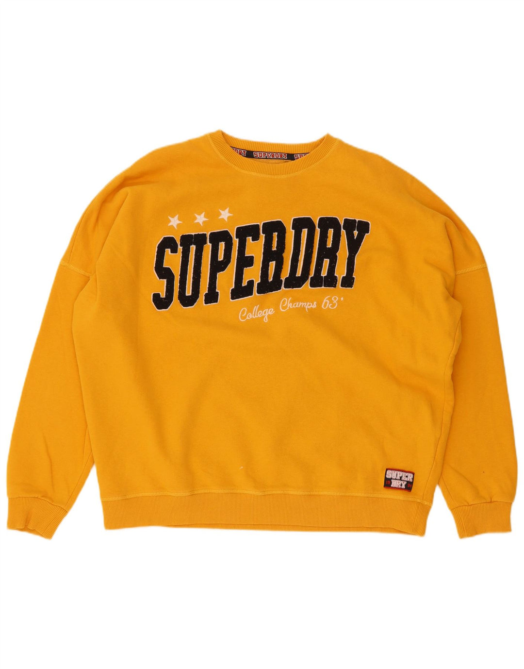 Felpa oversize con grafica da donna Superdry, maglione UK 12, colore giallo medio