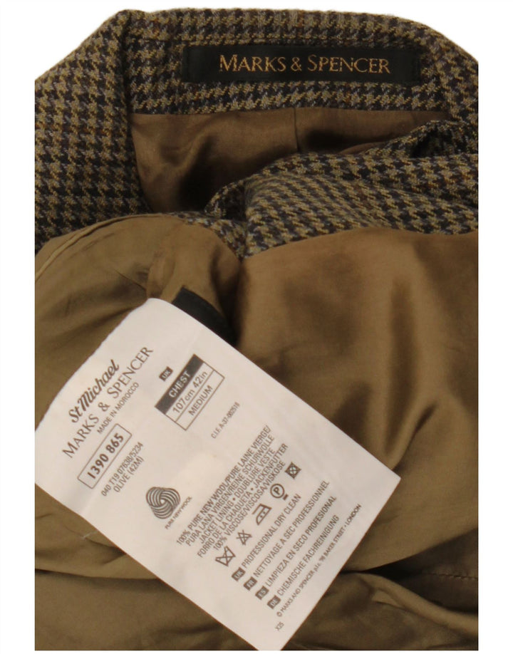 Giacca blazer a 2 bottoni Marks & Spencer da uomo UK 42 grande pied de poule kaki