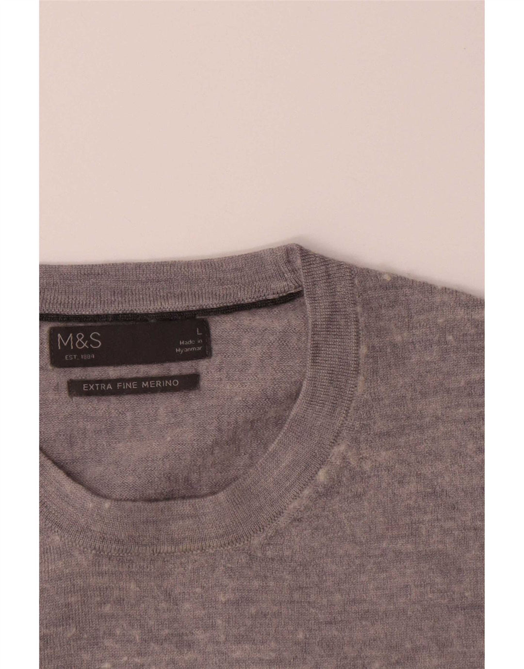 Maglione maglione girocollo da uomo Marks & Spencer grande lana merino grigia