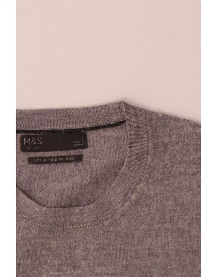 Maglione maglione girocollo da uomo Marks & Spencer grande lana merino grigia