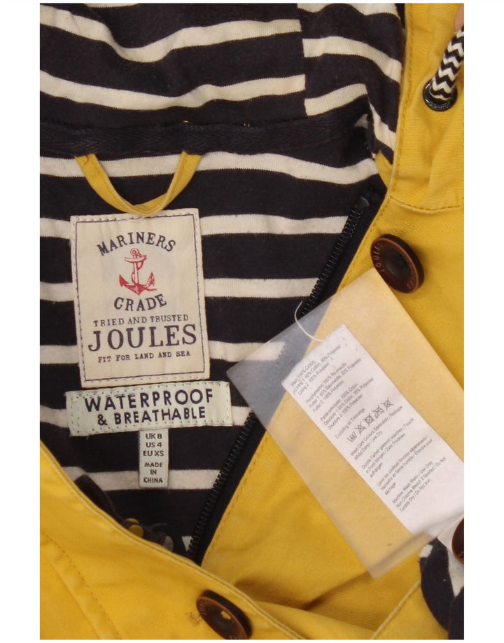 JOULES Giacca antipioggia con cappuccio da donna UK 8 piccola in cotone giallo