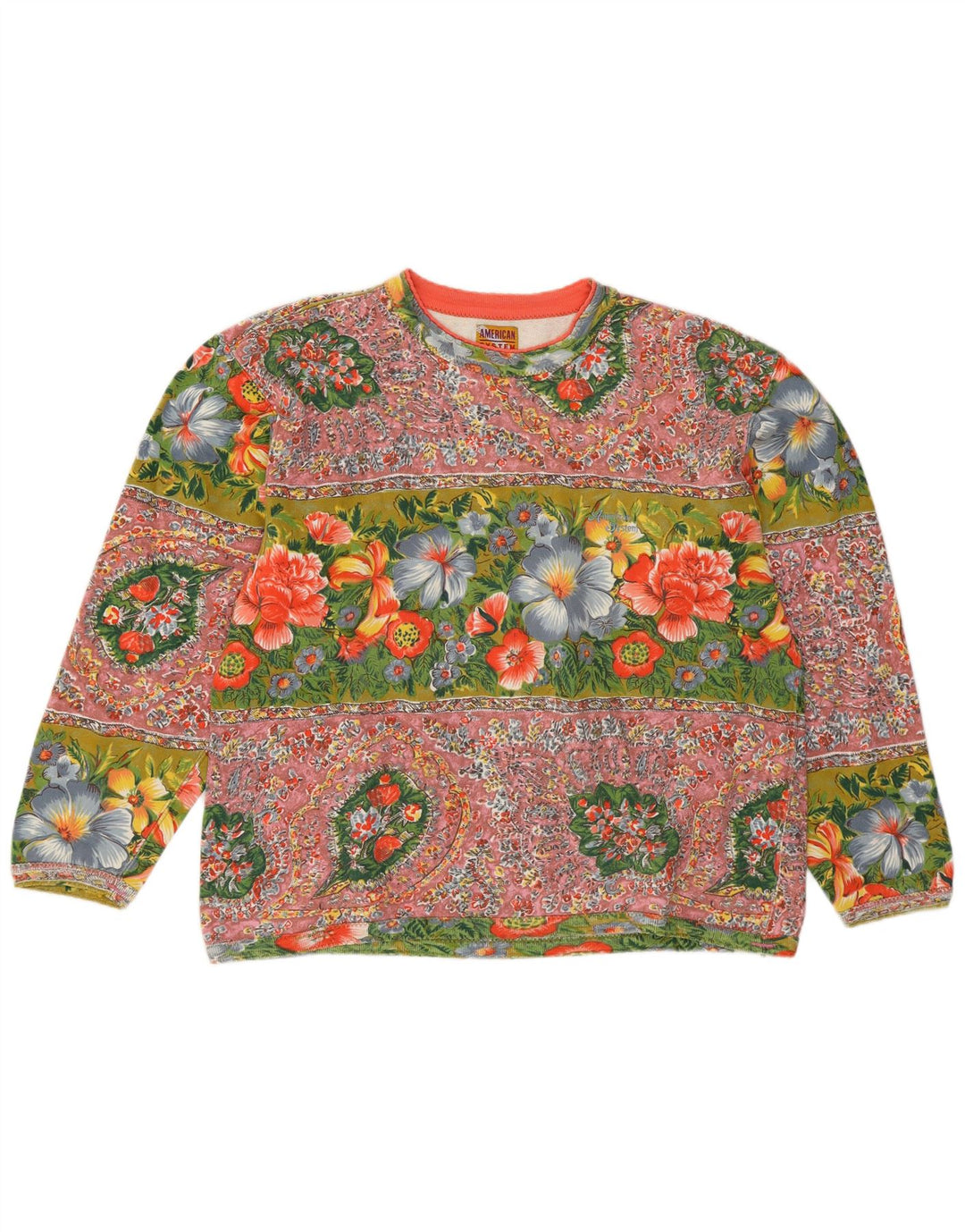 Felpa da donna American System maglione UK 14 grande multicolore