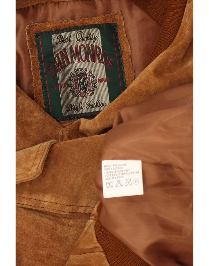 Giubbotto bomber in pelle scamosciata da uomo John Monroe UK 40 grande in pelle marrone