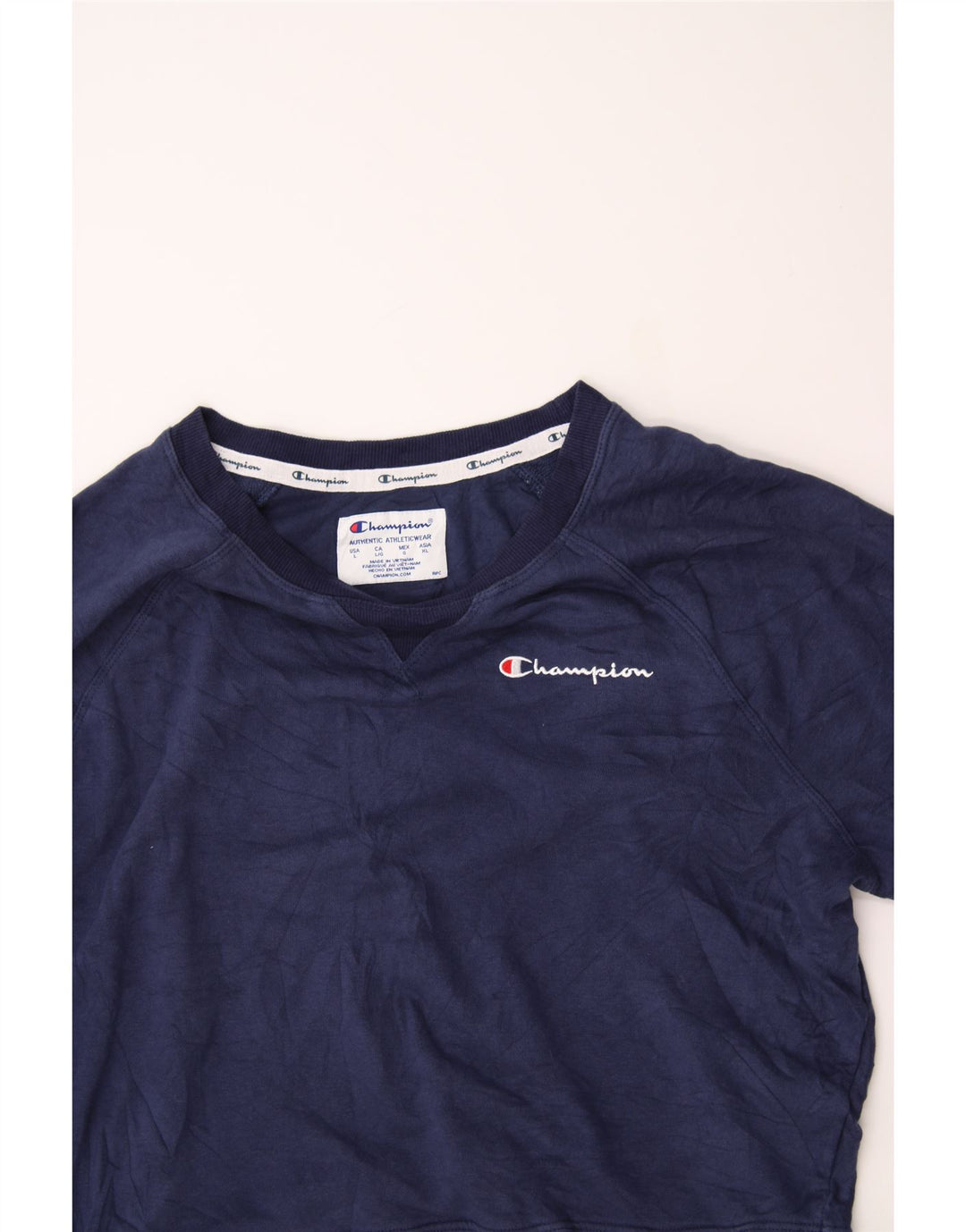 CHAMPION Womens Oversized Sweatshirt Jumper UK 16 Large Navy Blue Vintage Champion and Second-Hand Champion from Messina Hembry 