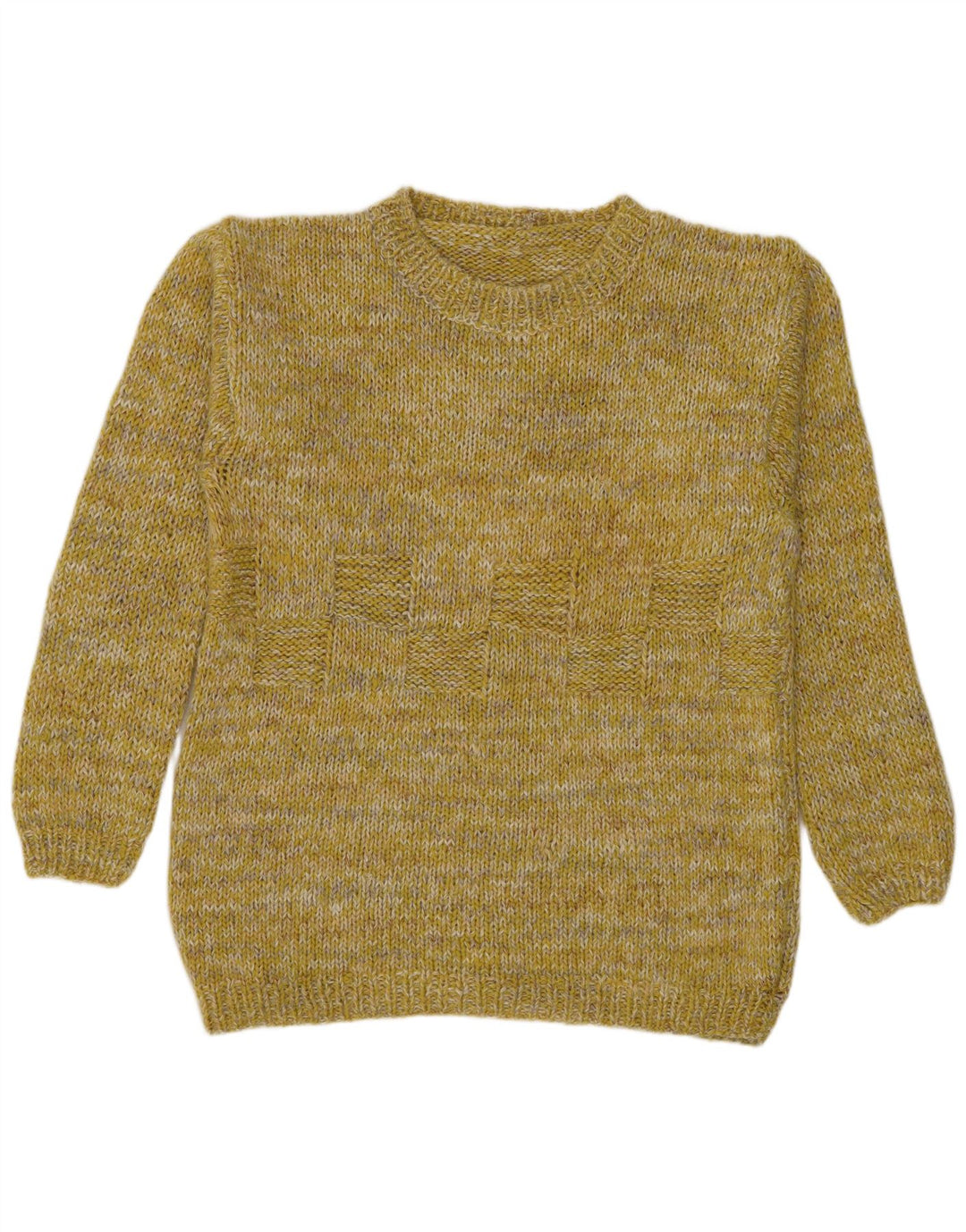Maglione vintage da uomo con scollo a barca, giallo medio, chiazzato