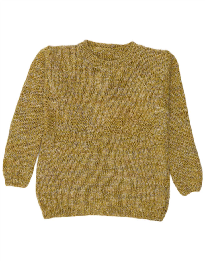 Maglione vintage da uomo con scollo a barca, giallo medio, chiazzato