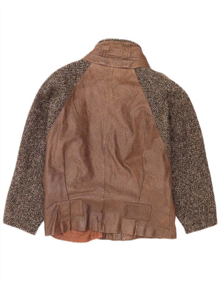 Bomber da donna vintage in pelle UK 16 grande pelle color block marrone