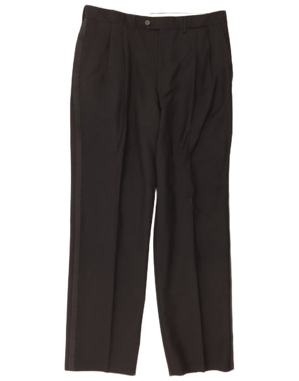 Pantaloni da abito vintage da uomo con pedge IT 50 Large W34 L32 Lana nera