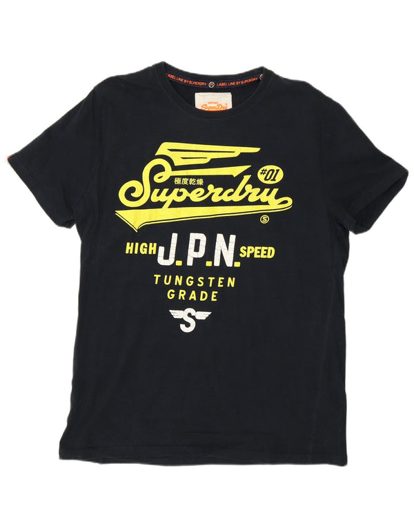 SUPERDRY Mens Graphic T-Shirt Top Medium Navy Blue Cotton