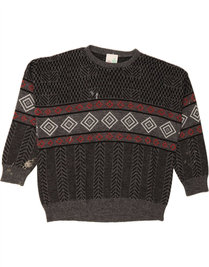 VINTAGE Mens Crew Neck Jumper Sweater Large Black Argyle/Diamond Acrylic Vintage Vintage and Second-Hand Vintage from Messina Hembry 
