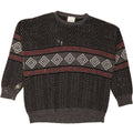 VINTAGE Mens Crew Neck Jumper Sweater Large Black Argyle/Diamond Acrylic Vintage Vintage and Second-Hand Vintage from Messina Hembry 