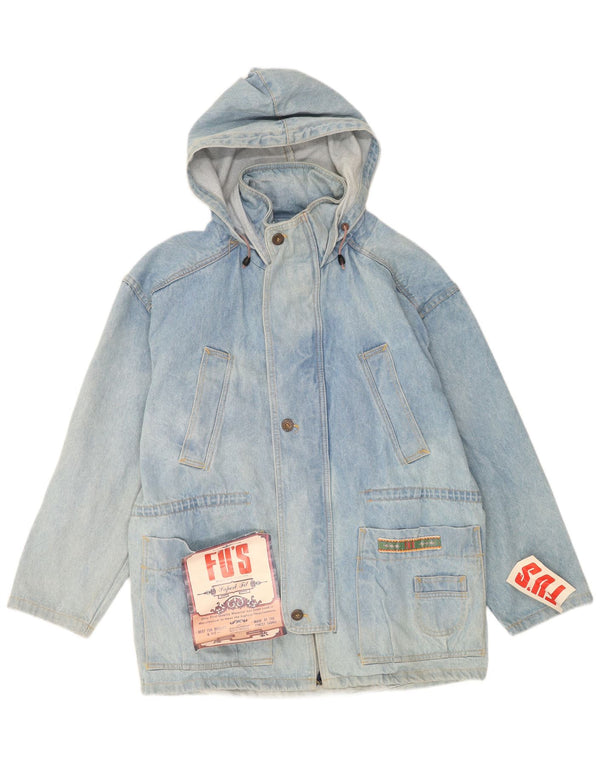 Giacca di jeans con cappuccio da uomo vintage UK 42 XL in cotone blu