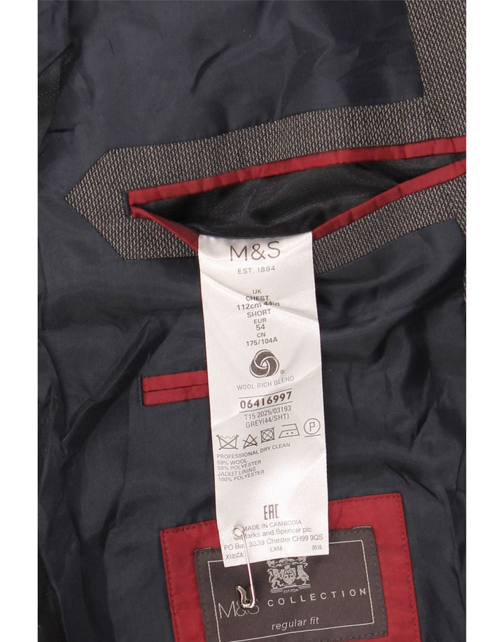 Giacca blazer corta da uomo a 2 bottoni Marks & Spencer UK 44 XL lana grigia
