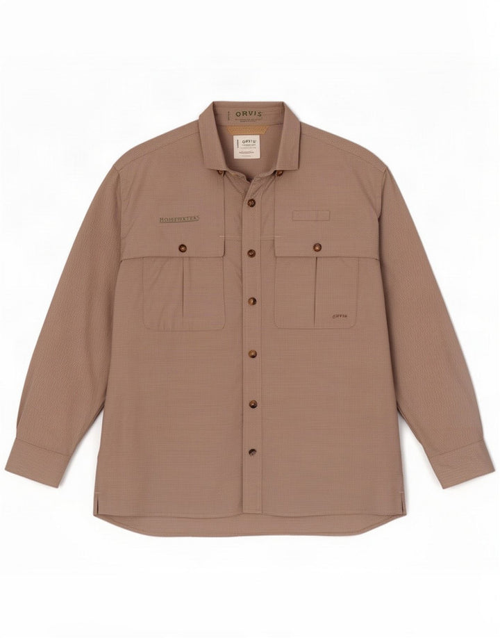 Orvis Camicia da viaggio da uomo grande in poliestere a quadretti beige