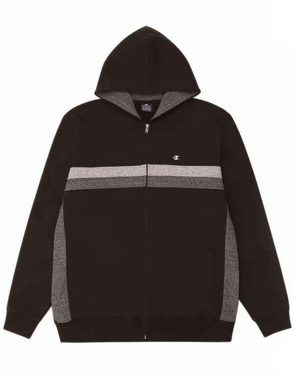 Maglione con cappuccio e zip da uomo Champion 2XL in cotone color block nero