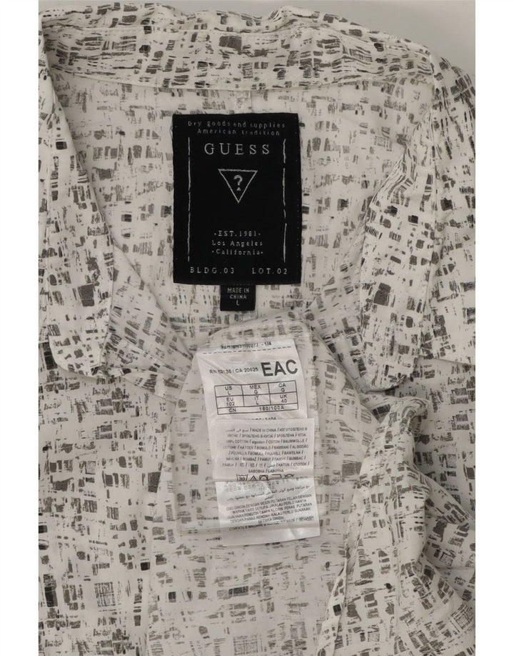 GUESS Mens Abstract Pattern Short Sleeve Shirt Large White Cotton Vintage Guess and Second-Hand Guess from Messina Hembry 