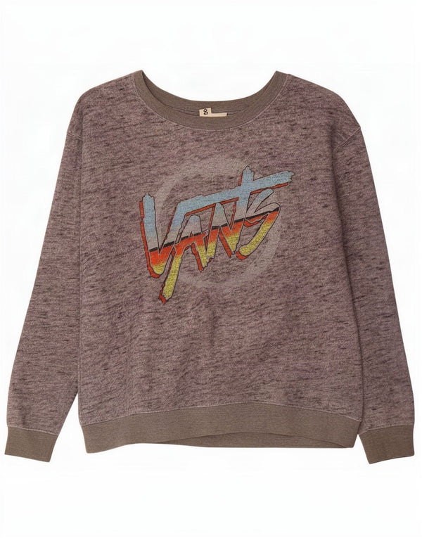 Felpa con grafica da donna Vans, maglione UK 14, cotone chiazzato grigio medio
