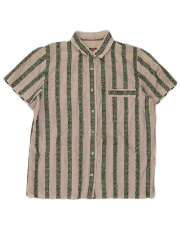 Camicia a maniche corte da donna vintage UK 16 a righe bianche grandi