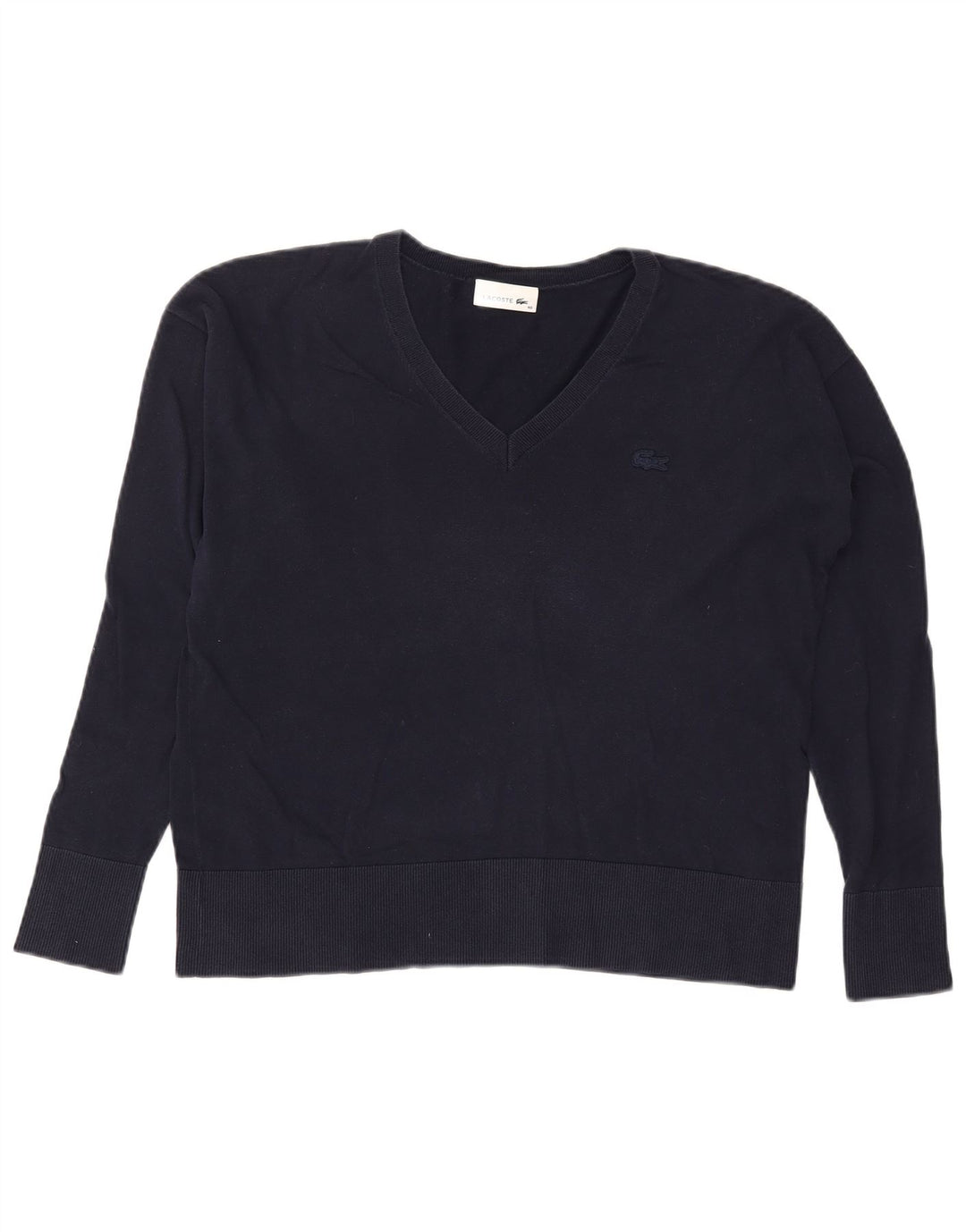 Maglione maglione da donna con scollo a V Lacoste taglia 40 cotone medio blu navy