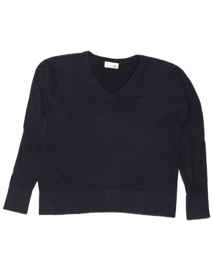 Maglione maglione da donna con scollo a V Lacoste taglia 40 cotone medio blu navy