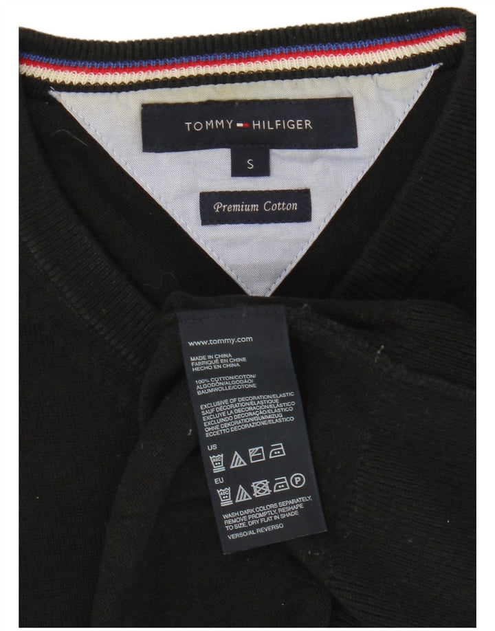 Maglione maglione da uomo con scollo a V Tommy Hilfiger piccolo cotone nero