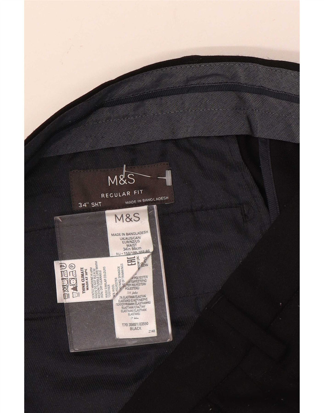 Pantaloni chino vestibilità regolare da uomo Marks & Spencer W34 L29 lana nera
