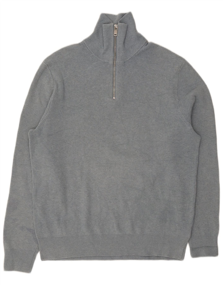 Maglione da uomo Marks & Spencer con zip e collo grande in poliestere blu