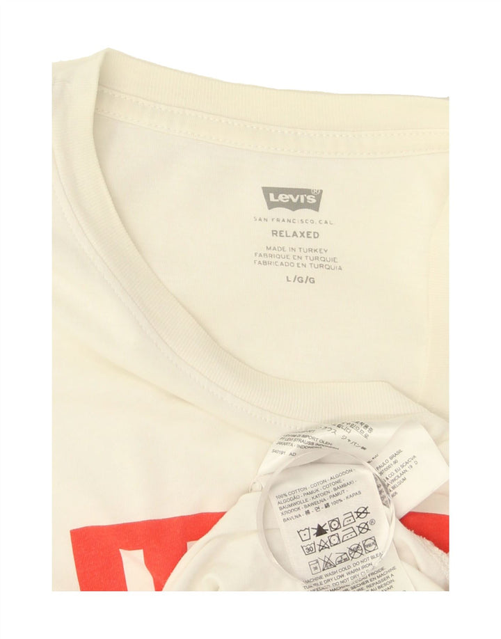 LEVI'S Mens Relaxed Graphic T-Shirt Top Medium White Cotton Vintage Levi's and Second-Hand Levi's from Messina Hembry 
