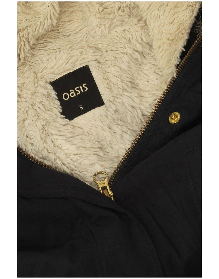 Giacca parka oversize in sherpa con cappuccio da donna Oasis UK 10 piccola blu navy