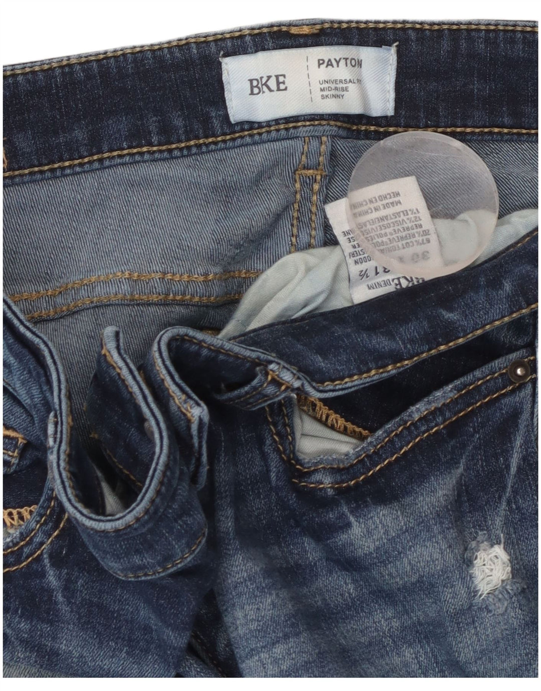 Jeans skinny a vita media invecchiati Payton da donna BKE W30 L31 cotone blu