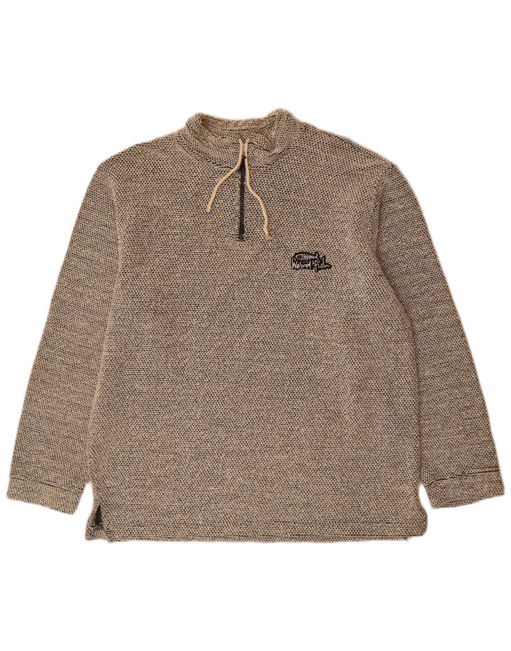 Felpa da uomo con collo con zip Weird Fish, maglione grande, cotone grigio