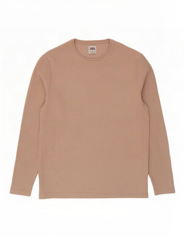 Top Zara da uomo a maniche lunghe grande in cotone beige