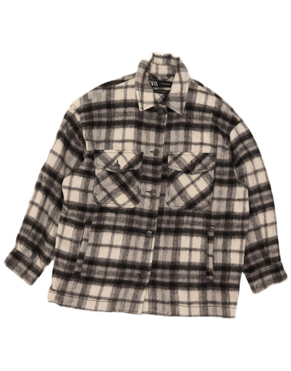 Camicia in flanella oversize da boscaiolo da donna Zara UK 6 XS nera a quadri