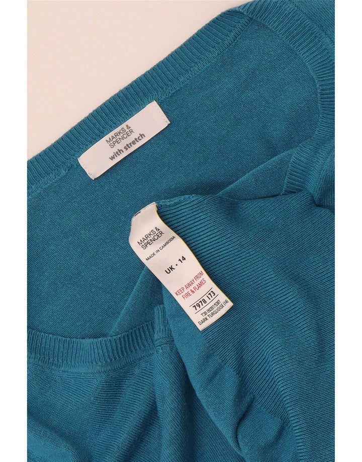 Maglione da donna Marks & Spencer con scollo a V UK 14 Viscosa turchese medio