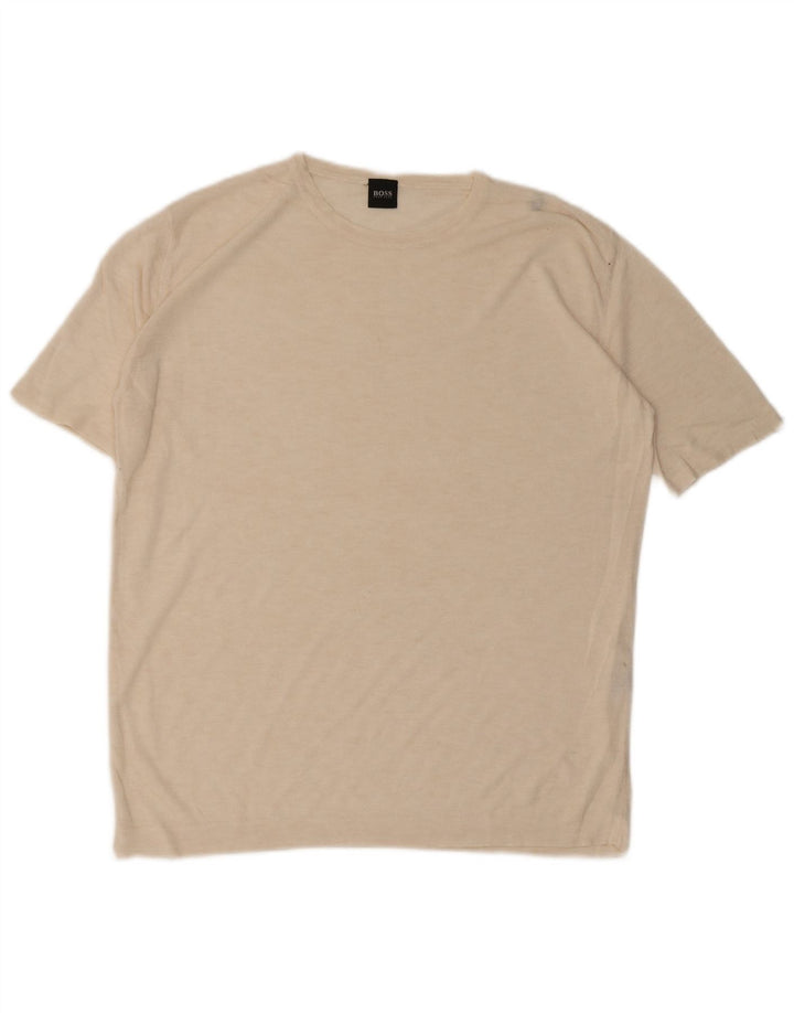 T-shirt da uomo HUGO BOSS IT 52 Large Beige in viscosa