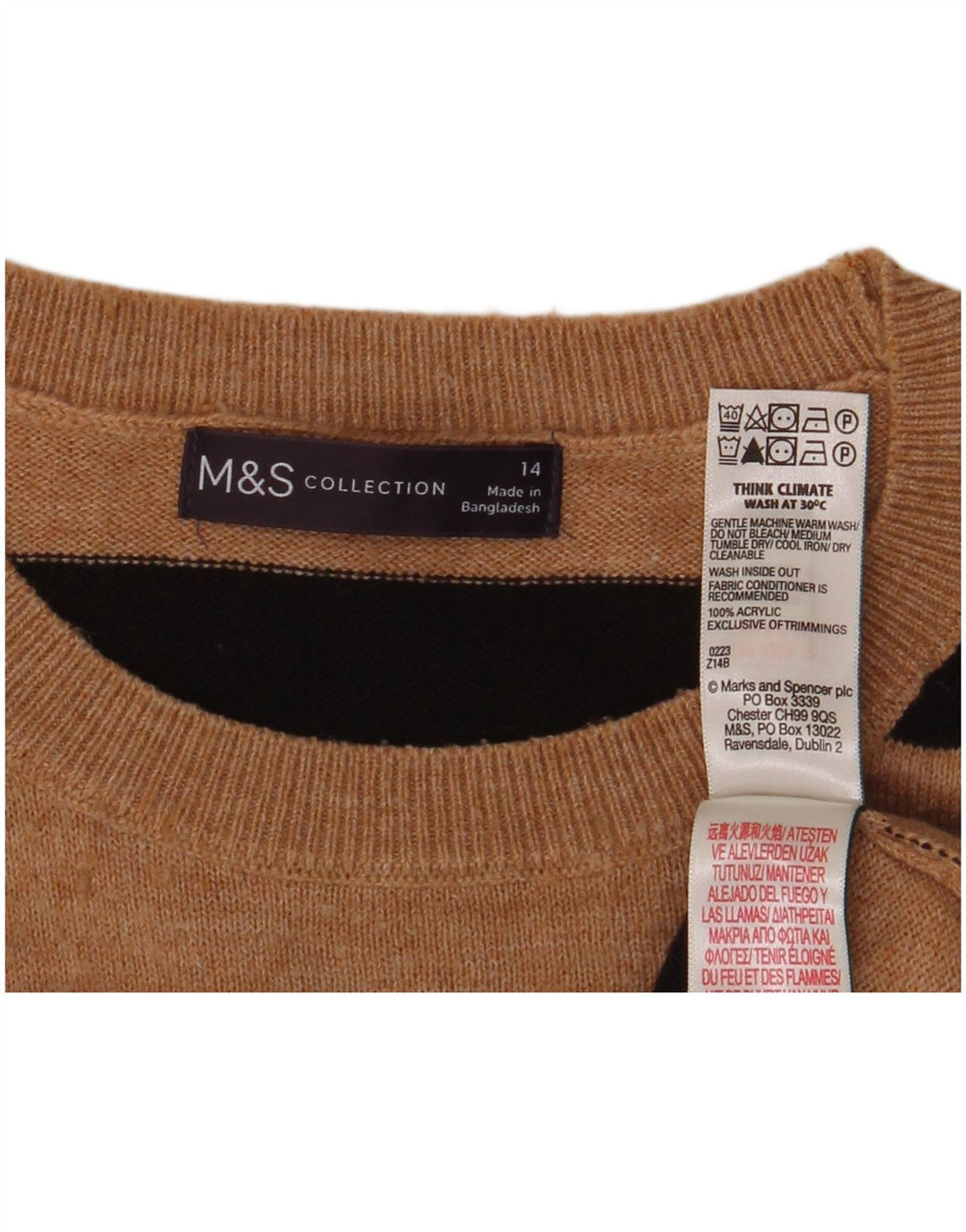 Maglione maglione girocollo da donna Marks & Spencer UK 14 Marrone medio a righe